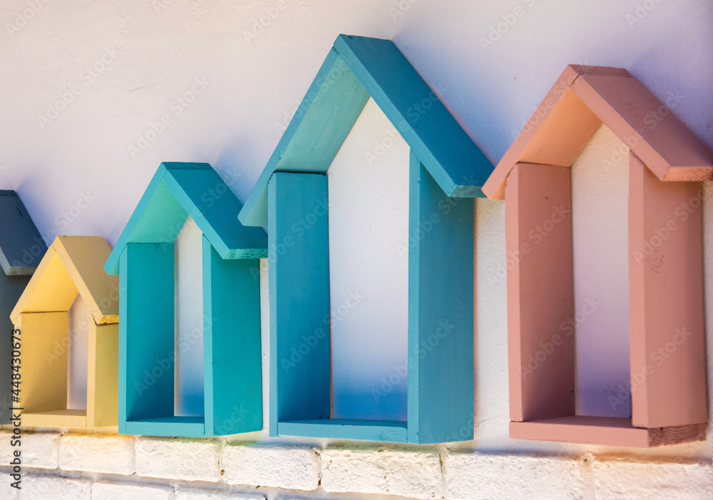 Abstract image with colored contours of houses. Choosing housing, changing real estate prices - the concept.