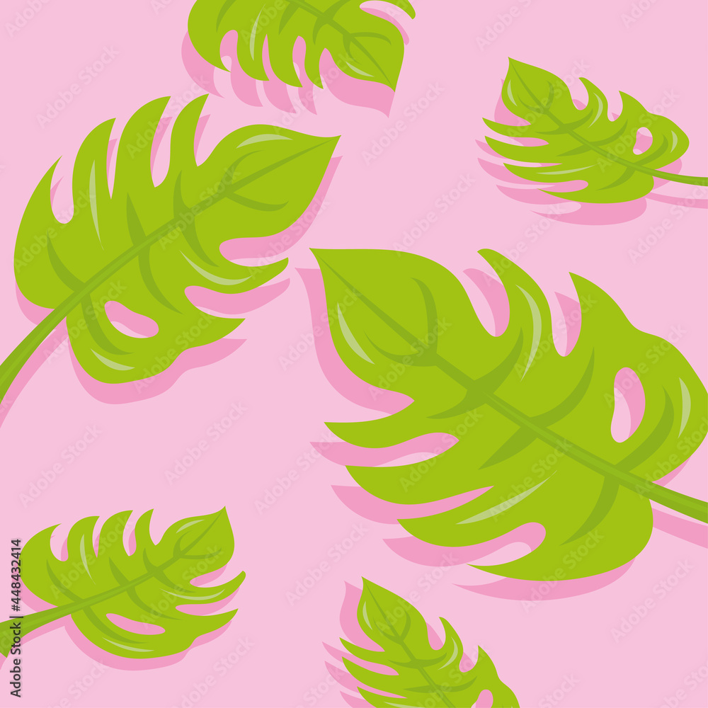 Green tropic leaves on pink background Green tropic leaves on pink background