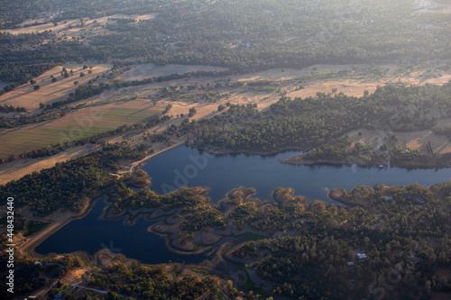 Aerial view of Ross Pond on Ross Ranch in Redding, California. 
