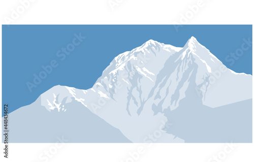 Snow-capped mountain peak. Mountain range. Vector image for prints, poster and illustrations.