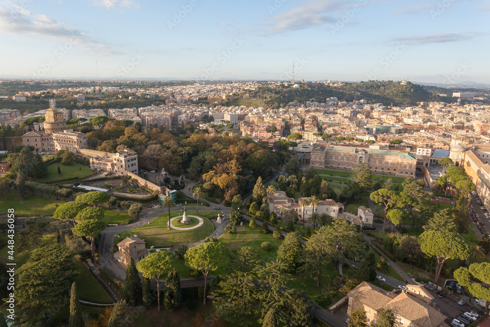 Vatican city gandens aerial view, Rome.