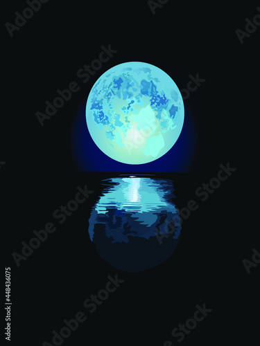 Fototapeta Naklejka Na Ścianę i Meble -  vector illustrations depicting the blue planet and its reflection on the water surface for prints on postcards, banners, posters, clothing, as well as for themed rooms and logos