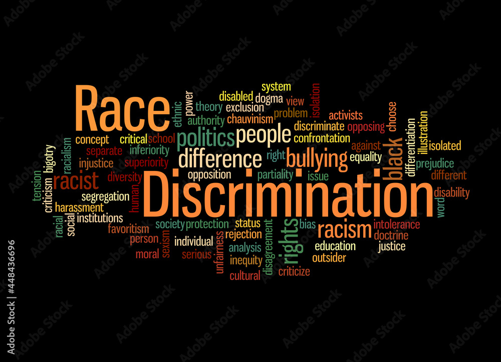 Word Cloud with RACE DISCRIMINATION concept, isolated on a black background
Word Cloud with RACE DISCRIMINATION concept, isolated on a black background