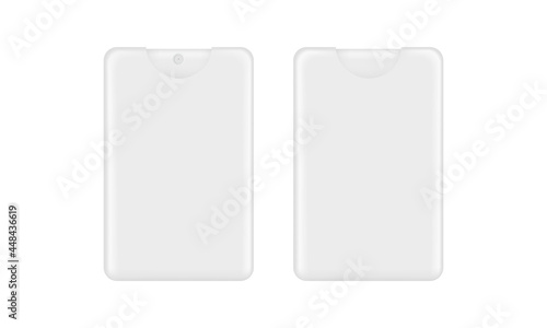 Pocket Card Spray Bottle Mockup Isolated on White Background, Front and Back View. Vector Illustration