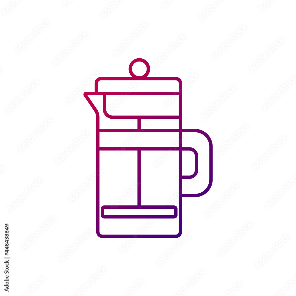 French press outline icon. Coffee and tea equipment. Purple gradient symbol. Isolated vector illustration French press outline icon. Coffee and tea equipment. Purple gradient symbol. Isolated vector illustration