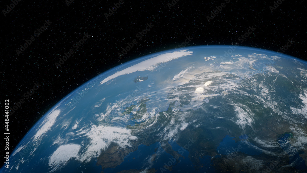 Earth in Space. Photorealistic 3D Render of the Planet, with views of Netherlands and Europe. Global Concept. Earth in Space. Photorealistic 3D Render of the Planet, with views of Netherlands and Europe. Global Concept.