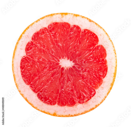 Grapefruit piece isolated on white background. Fresh fruit. With clipping path. Grapefruit slice. Top view.