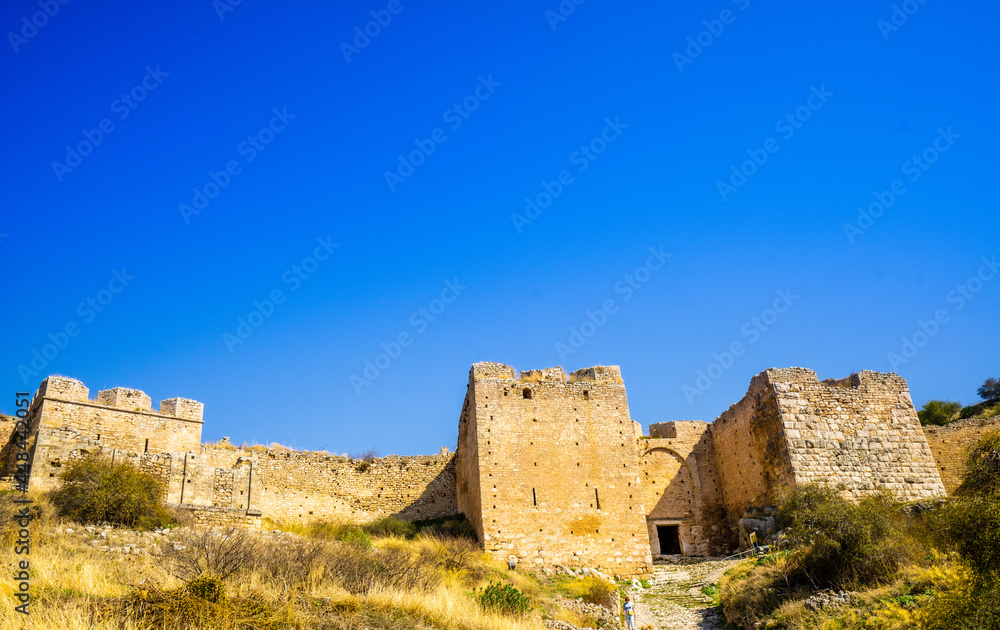 castle of Acrocorinth above archaeological site of ancient Corinth, Peloponnese, Greece