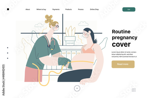 Medical insurance template - routine pregnancy cover. Modern flat vector