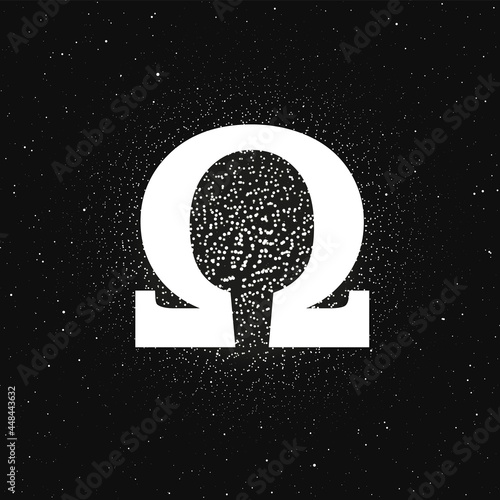 Omega letter symbol isolated on black background. Logo elements