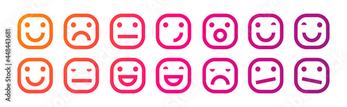 Emoji vector icons. Set of emoji or emoticon reaction icons showing different facial expressions, reactions and emotions.