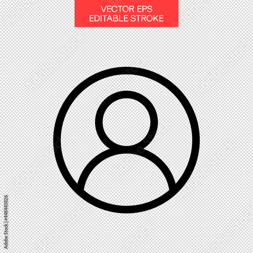 User icon vector with editable stroke. Flat style user profile icon with live stroke isolated on transparent background. 