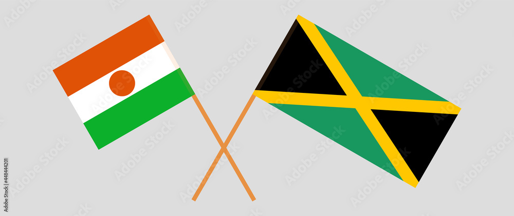 Crossed flags of the Niger and Jamaica. Official colors. Correct proportion Crossed flags of the Niger and Jamaica. Official colors. Correct proportion