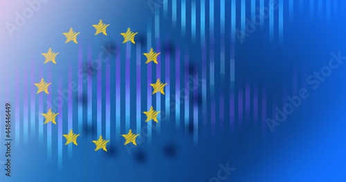 Background image with media screen Diagrams and graphs. In the background is the outline of the Union of Europe