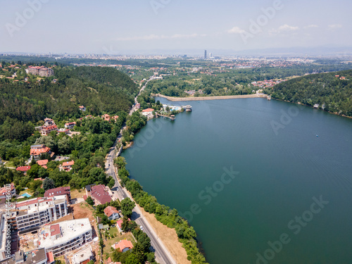 Aerial summer view of Pancharevo lake, Bulgaria