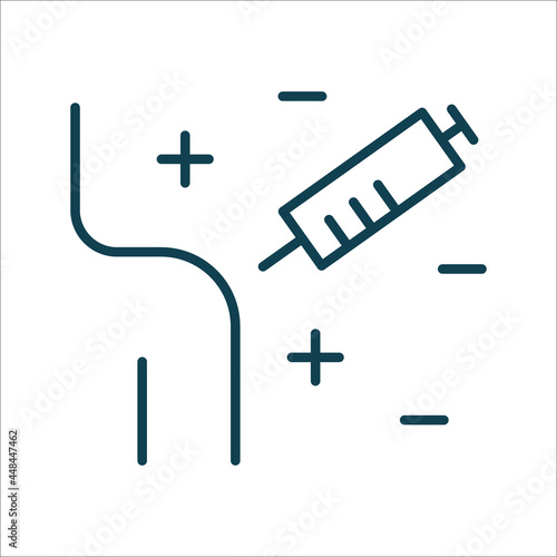 Shoulder and syringe line icon isolated vector. Editable stroke symbol. Vaccines against virus, vaccination sheldule, anti vaccine, shield virus. Flu, hepatitis, measles covid prevention