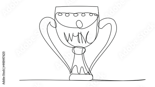 One line winner cup on white background. Stock illustration of awarding the prize to the champion.