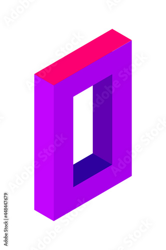Purple number 0 in isometric style. Isolated on white background. Learning numbers, serial number, price, place.