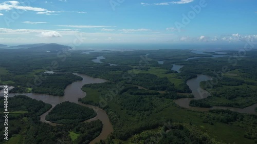 Mangroves ecosystem aerial shot Terraba sierpe national wetlands Costa Rica sunny day photo