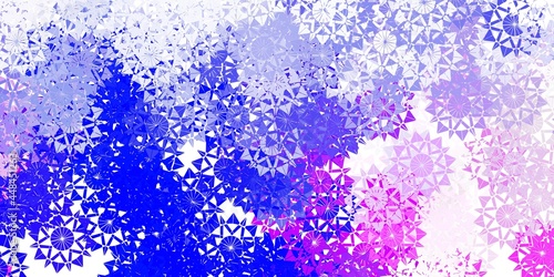 Light pink, blue vector pattern with colored snowflakes.