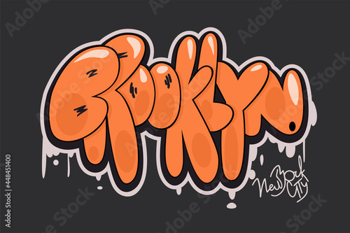 Brooklyn New York City graffiti style hand drawn lettering. Decorative vector text .
