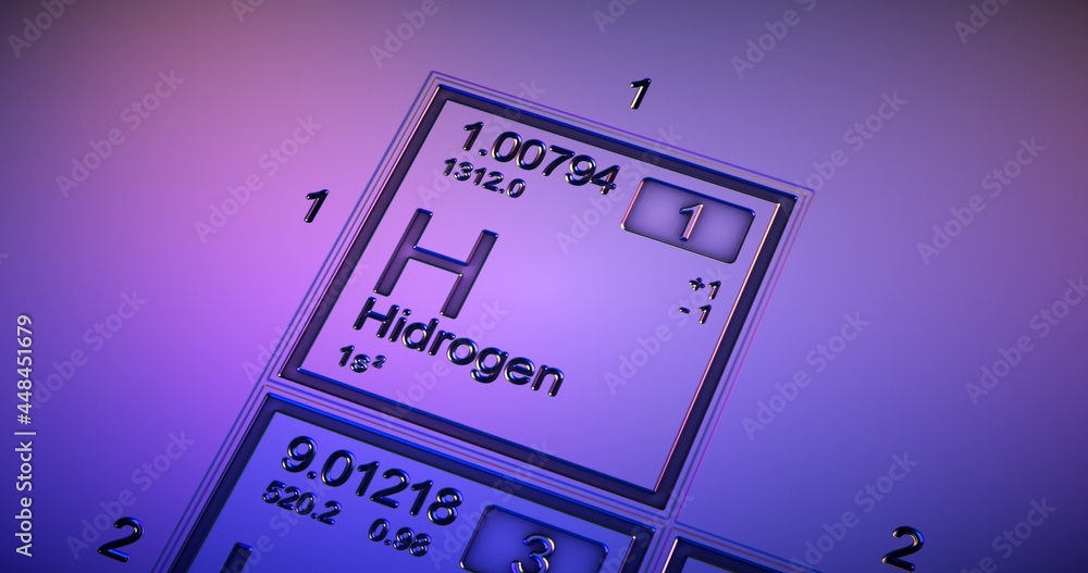 Hydrogen. Closeup periodic table of the elements.