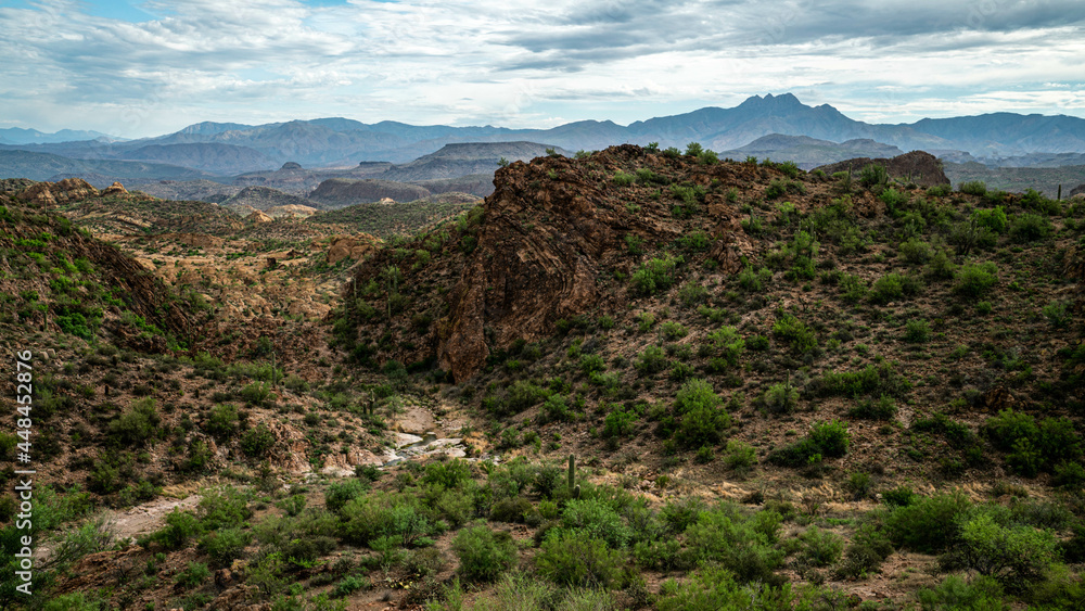 Scenic valley between mountains in the Arizona desert