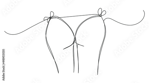 Female figure in one line bikini on a white background. Stock illustration with female buttocks. Tightened seductive part of the body.