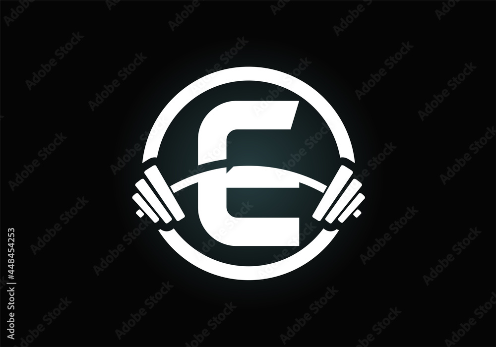 Initial E monogram alphabet with a barbell. Lifting vector logo design. Modern vector logo for bodybuilding, gym, fitness club, business, and company identity