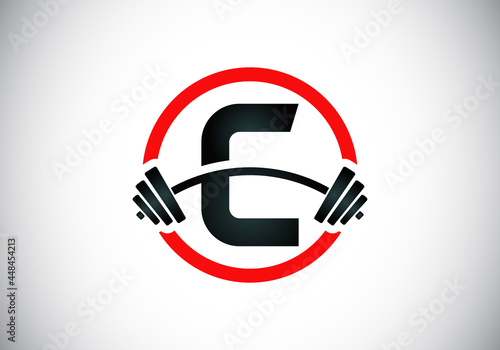 Initial C  monogram alphabet with a barbell. Lifting vector logo design. Modern vector logo for bodybuilding, gym, fitness club, business, and company identity