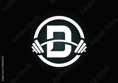 Initial D  monogram alphabet with a barbell. Lifting vector logo design. Modern vector logo for bodybuilding, gym, fitness club, business, and company identity