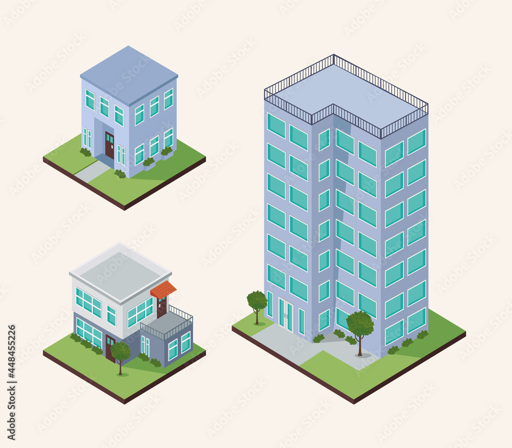 isometric buildings with greenery isometric buildings with greenery