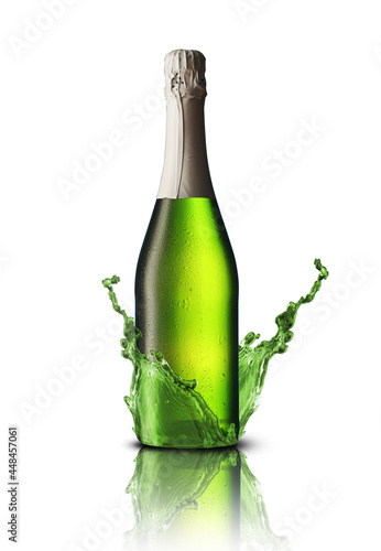 big green bottle with champagne