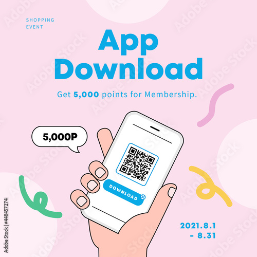 Hand holding a smartphone. app download event. shopping event. vector illustration.