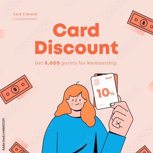 Woman holding credit card. credit card discount event. shopping event. vector illustration.