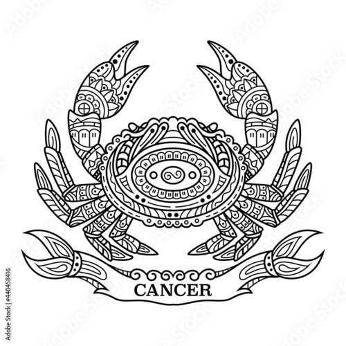 Hand drawn of cancer in zentangle style