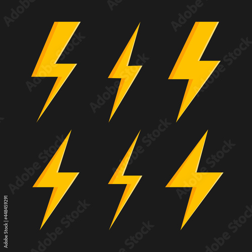 Set Lightning bolt. Thunderbolt, lightning strike. Modern flat style vector illustration.