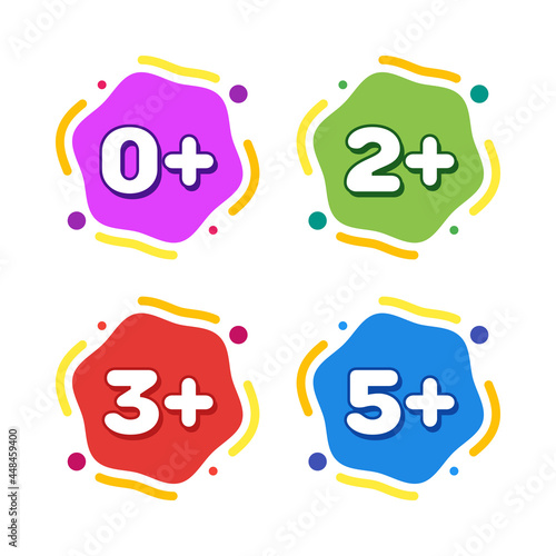 Set of kids age restrictions. Cartoon color vector illustration