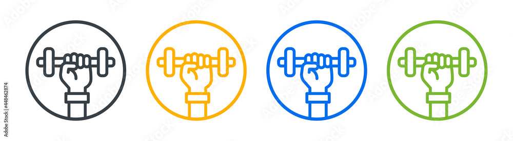 Dumbbell icon vector set. Weight training symbol. Muscle lifting icon Dumbbell icon vector set. Weight training symbol. Muscle lifting icon