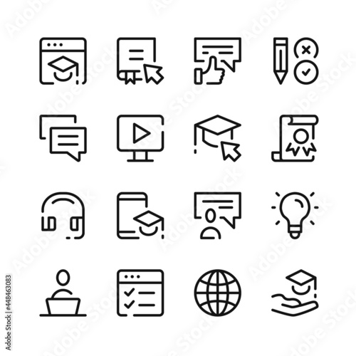 Online education icons. Vector line icons. Simple outline symbols set