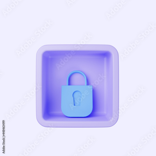 3d illustration of simple icon padlock on cube