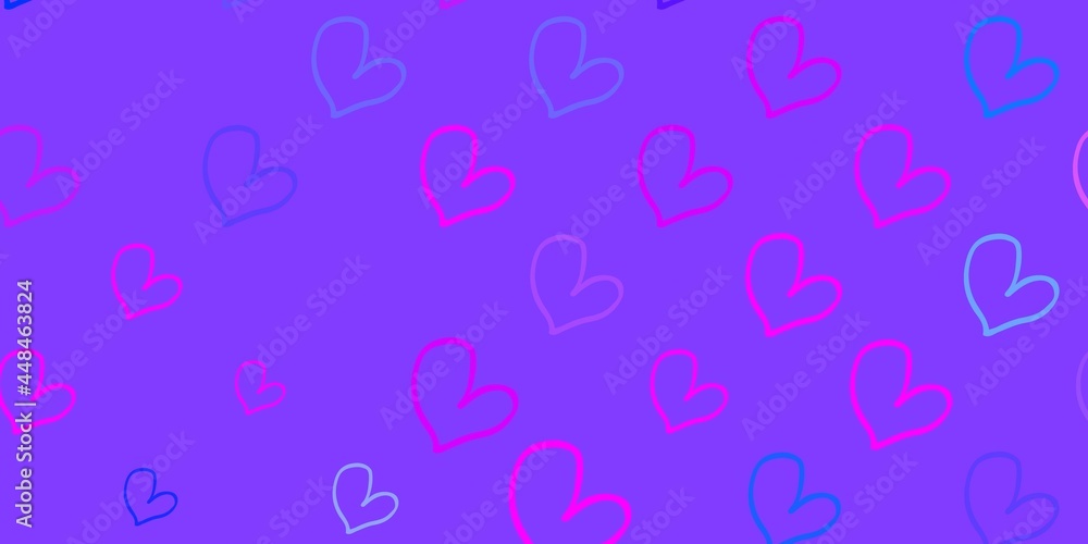 Light Blue, Red vector background with hearts.