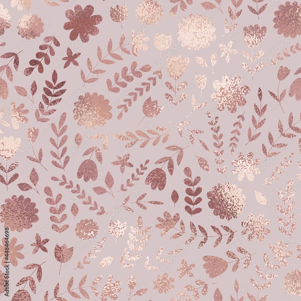 Fototapeta premium Floral pattern. Rose gold. Imitation gold texture