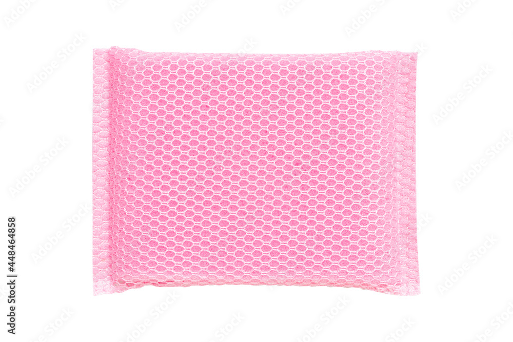 Pink dish sponge net isolated on white background Pink dish sponge net isolated on white background