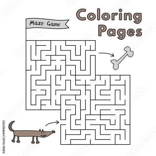 Cartoon wolf maze game for small children. Vector illustration for kids education