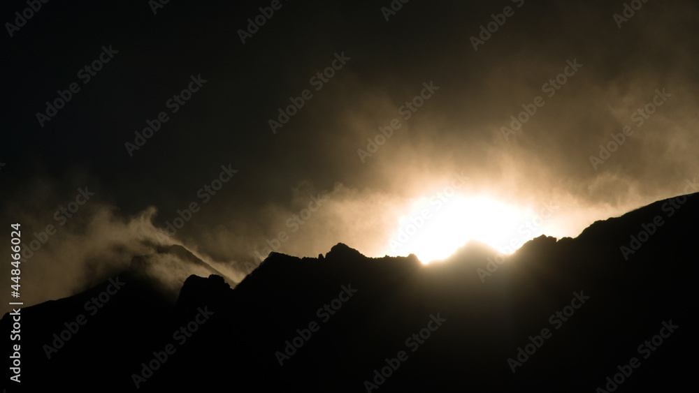 Snow and Wind on mountain peaks, Lone Pine Desert, California