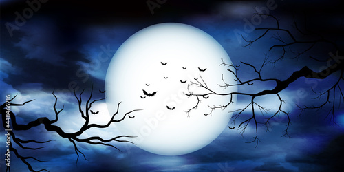 ハロウィン　満月　夜空　背景
