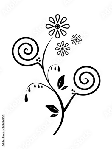 Abstract flower pattern with leaves and spirals -  isolated vector illustration