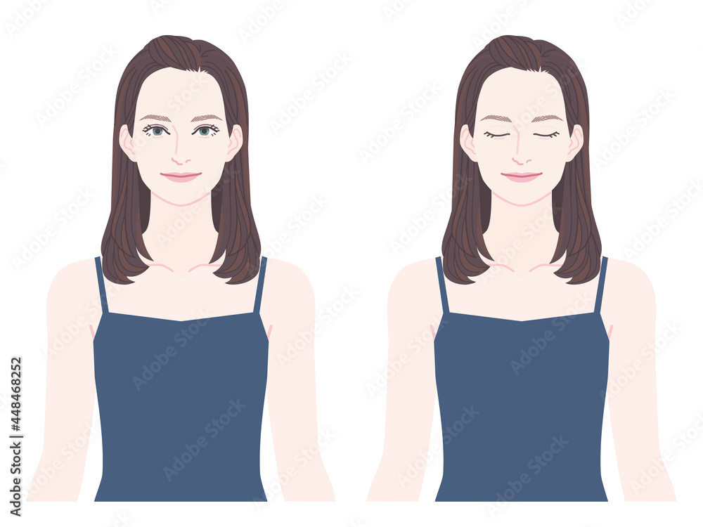 A woman with no makeup wearing a camisole. A woman with no makeup wearing a camisole.