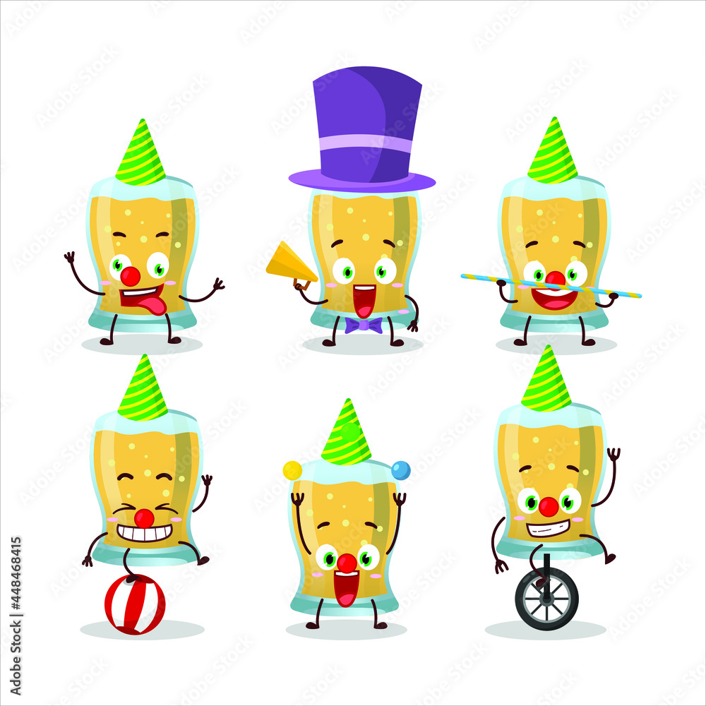 Cartoon character of glass of cider with various circus shows. Vector illustration Cartoon character of glass of cider with various circus shows. Vector illustration